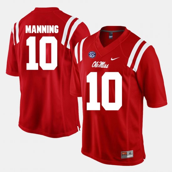 #10 Eli Manning Alumni Football Game University of Mississippi Men Red Jersey 380493-166