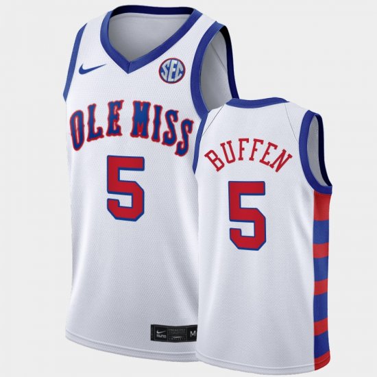 #5 KJ Buffen 20th Anniversary University of Mississippi 2021 Throwback Men\'s White Jersey 450802-506