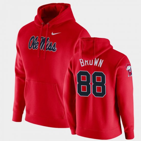 #88 Bralon Brown College Football Ole Miss Club Fleece Pullover Men\'s Red Hoodie 363663-344