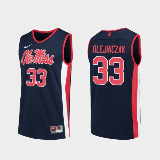 #33 Dominik Olejniczak Replica Ole Miss College Basketball Men\'s Navy Jersey 866129-447