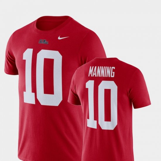 #10 Eli Manning Name and Number Ole Miss Football Performance Mens Red T-Shirt 972456-264