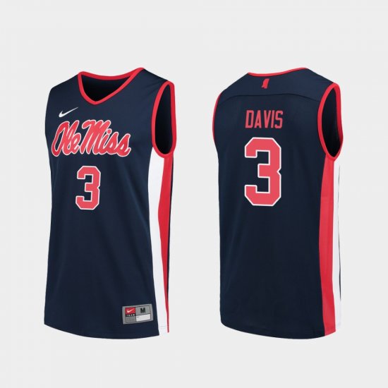 #3 Terence Davis Replica Ole Miss College Basketball Men Navy Jersey 580299-999