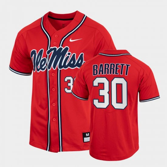 #30 Aaron Barrett College Baseball Ole Miss Full-Button Mens Red Jersey 620519-448