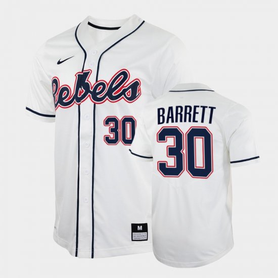 #30 Aaron Barrett College Baseball Ole Miss Rebels Men\'s White Jersey 729347-740