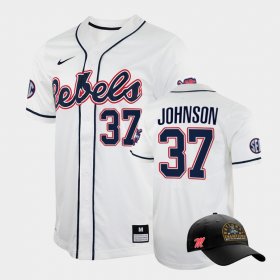 #37 Brandon Johnson College World Series University of Mississippi 2022 Champions Free Hat Men's White Jersey 194309-806