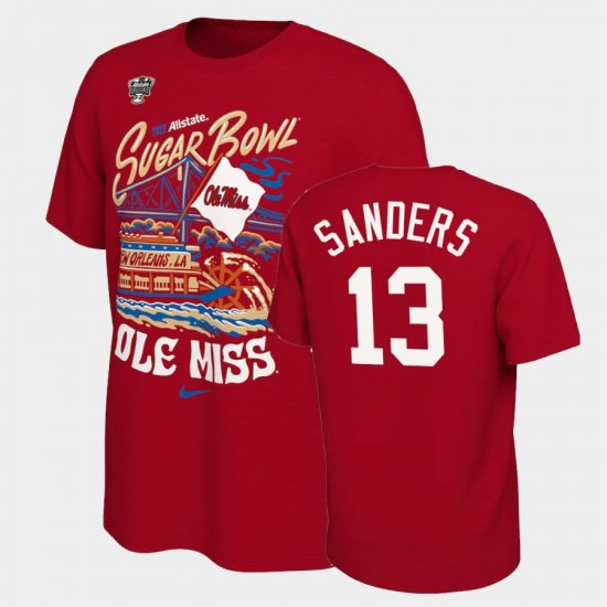 #13 Braylon Sanders College Football Ole Miss 2022 Sugar Bowl Locker Room Men\'s Red T-Shirt 870247-634