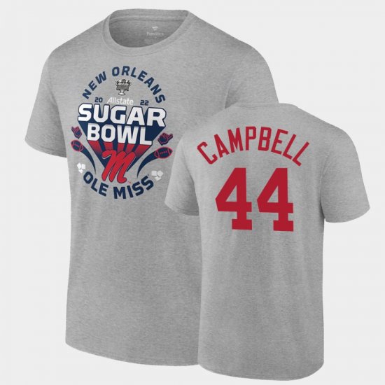 #44 Chance Campbell College Football Ole Miss 2022 Sugar Bowl CFP Men Gray T-Shirt 301439-160