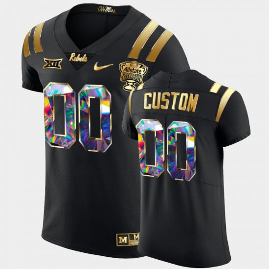 #00 Custom College Football Ole Miss Rebels 2022 Sugar Bowl Golden Diamond Edition Mens Black Jersey 287260-612