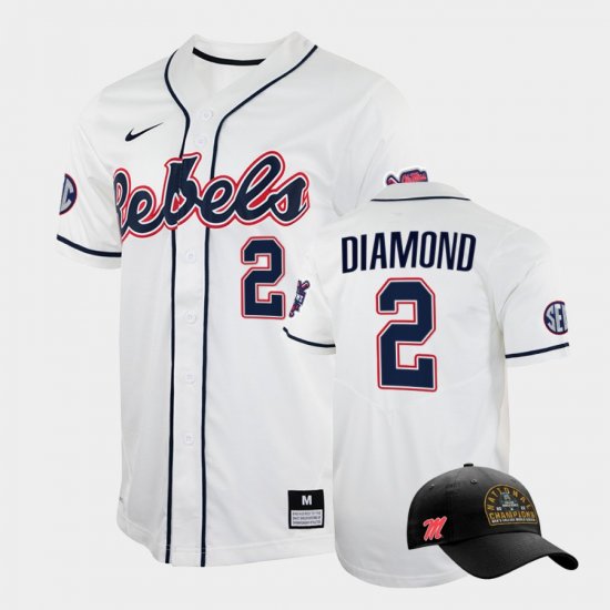 #2 Derek Diamond College World Series Ole Miss Rebels 2022 Champions Free Hat Men\'s White Jersey 915115-990