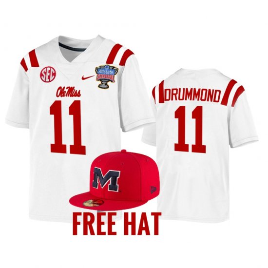 #11 Dontario Drummond College Football University of Mississippi 2022 Sugar Bowl Playoff Men\'s White Jersey 878795-233