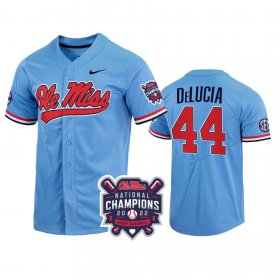 #44 Dylan DeLucia College World Series Ole Miss 2022 Champions NCAA Baseball Men Blue Jersey 616234-781