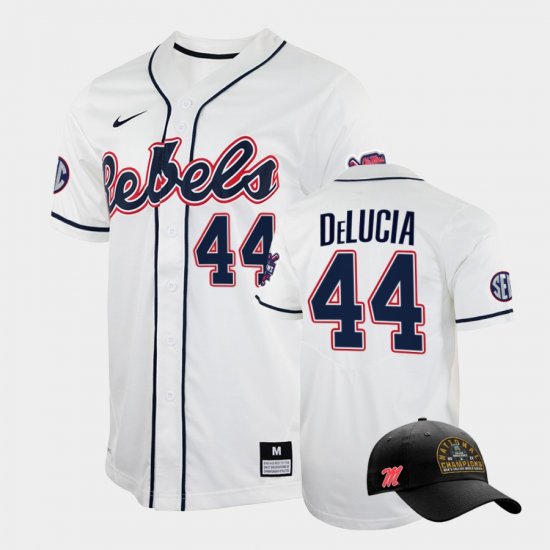 #44 Dylan DeLucia College World Series Rebels 2022 Champions Free Hat Men\'s White Jersey 446964-129