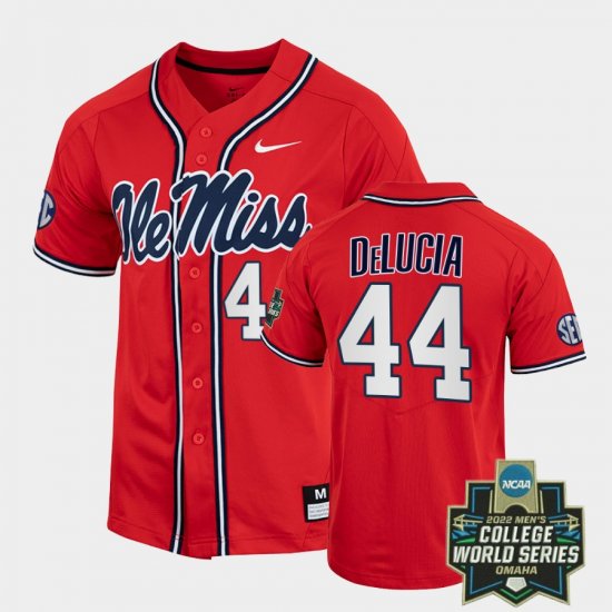 #44 Dylan DeLucia College World Series Ole Miss 2022 Baseball Men\'s Red Jersey 434837-620