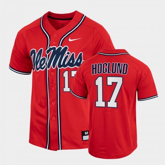 #17 Gunnar Hoglund College Baseball Ole Miss Full-Button Mens Red Jersey 425260-145