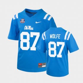 #87 Hudson Wolfe College Football Rebels Mens Powder Blue Jersey 807670-739