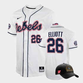 #26 Hunter Elliott College World Series Ole Miss Rebels 2022 Champions Free Hat Mens White Jersey 258993-941