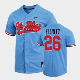 #26 Hunter Elliott College Baseball University of Mississippi 2022 Full-Button Men's Blue Jersey 857170-947