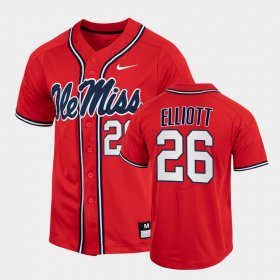 #26 Hunter Elliott College Baseball University of Mississippi 2022 Full-Button Men Red Jersey 155831-672