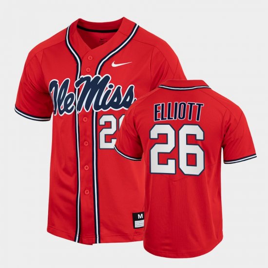 #26 Hunter Elliott College Baseball University of Mississippi 2022 Full-Button Men Red Jersey 155831-672