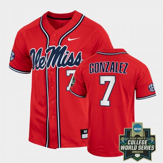 #7 Jacob Gonzalez College World Series Rebels 2022 Baseball Mens Red Jersey 539701-744