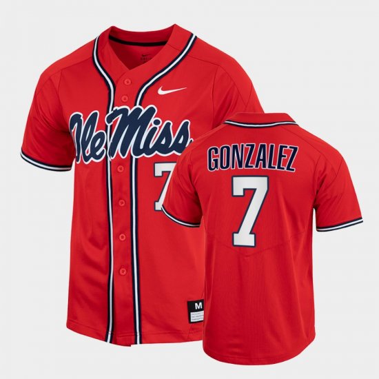 #7 Jacob Gonzalez College Baseball Ole Miss 2022 Full-Button Men Red Jersey 958648-802