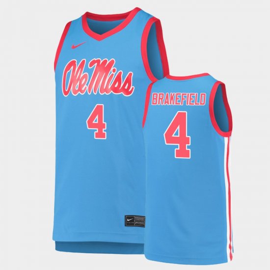 #4 Jaemyn Brakefield Replica Ole Miss Basketball Mens Light Blue Jersey 194297-163