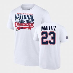 #23 Josh Mallitz College Baseball Ole Miss Rebels 2022 College World Series Champions NCAA Baseball Men's White T-Shirt 967257-810