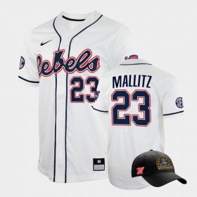 #23 Josh Mallitz College World Series Ole Miss Rebels 2022 Champions Free Hat Men White Jersey 157682-367