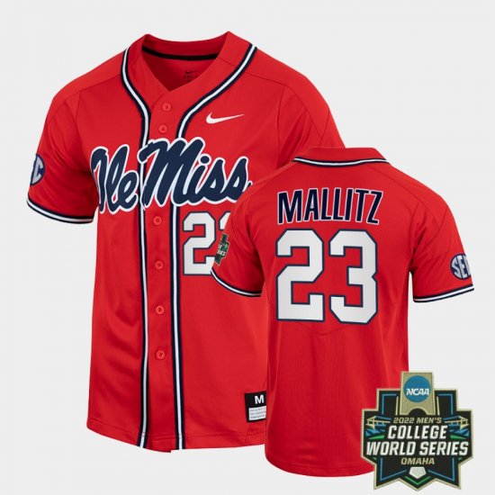 #23 Josh Mallitz College World Series Ole Miss 2022 Baseball Men\'s Red Jersey 407760-272