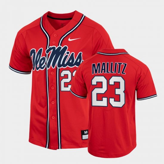 #23 Josh Mallitz College Baseball Rebels 2022 Full-Button Men\'s Red Jersey 489464-454