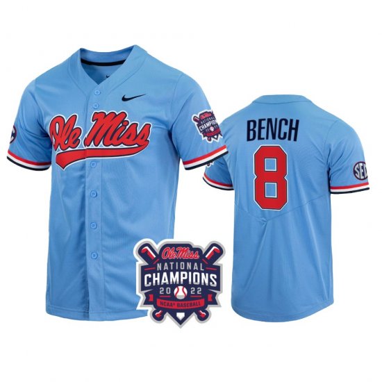 #8 Justin Bench College World Series Rebels 2022 Champions NCAA Baseball Men Blue Jersey 280355-239