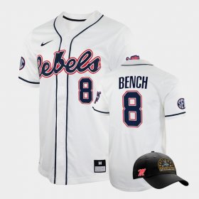 #8 Justin Bench College World Series Ole Miss 2022 Champions Free Hat Men's White Jersey 170866-518