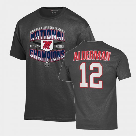 #12 Kemp Alderman College Baseball Ole Miss 2022 College World Series Champions Locker Room Mens Charcoal T-Shirt 630986-247