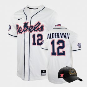 #12 Kemp Alderman College World Series University of Mississippi 2022 Champions Free Hat Men's White Jersey 771594-809