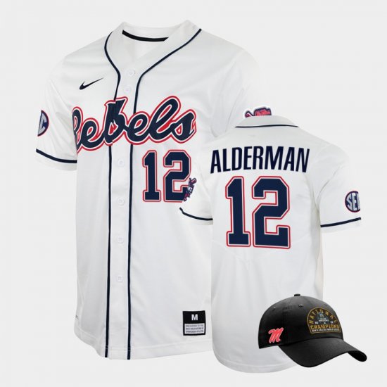 #12 Kemp Alderman College World Series University of Mississippi 2022 Champions Free Hat Men\'s White Jersey 771594-809