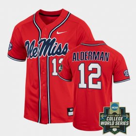 #12 Kemp Alderman College World Series Ole Miss 2022 Baseball Mens Red Jersey 478802-252