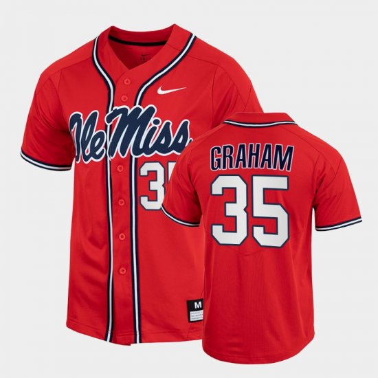 #35 Kevin Graham College Baseball Ole Miss 2022 Full-Button Men\'s Red Jersey 984130-644