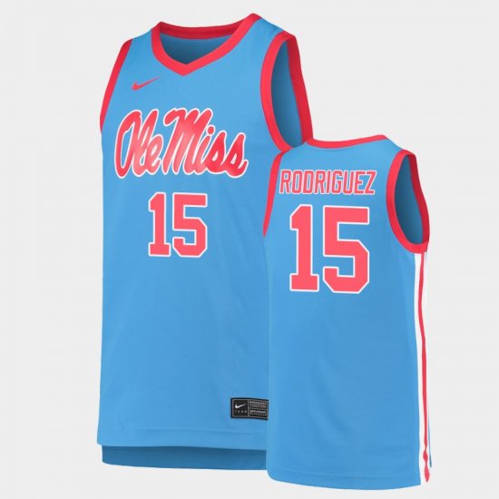 #15 Luis Rodriguez Replica Ole Miss Rebels Basketball Men Light Blue Jersey 266810-870