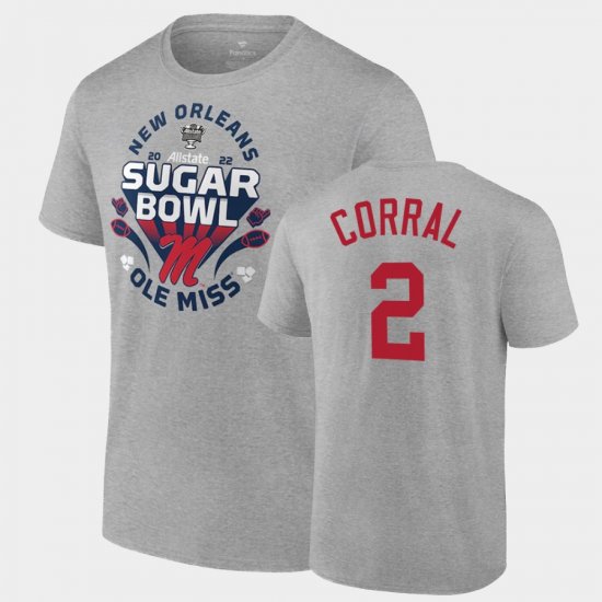 #2 Matt Corral College Football Ole Miss 2022 Sugar Bowl CFP Men\'s Gray T-Shirt 695381-799