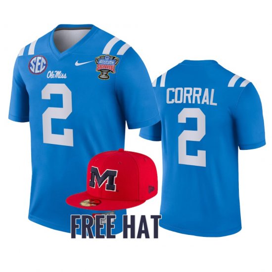 #2 Matt Corral College Football University of Mississippi 2022 Sugar Bowl Free Hat Mens Blue Jersey 368028-541