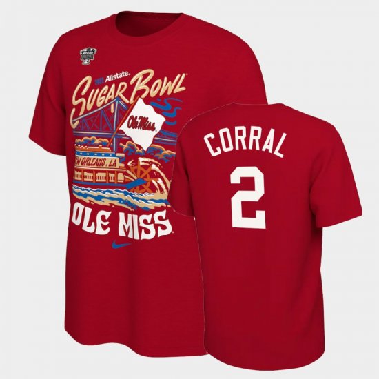 #2 Matt Corral College Football Ole Miss 2022 Sugar Bowl Locker Room Men\'s Red T-Shirt 367157-322