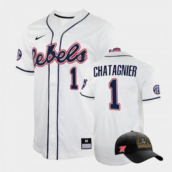 #1 Peyton Chatagnier College World Series University of Mississippi 2022 Champions Free Hat Men\'s White Jersey 613369-413