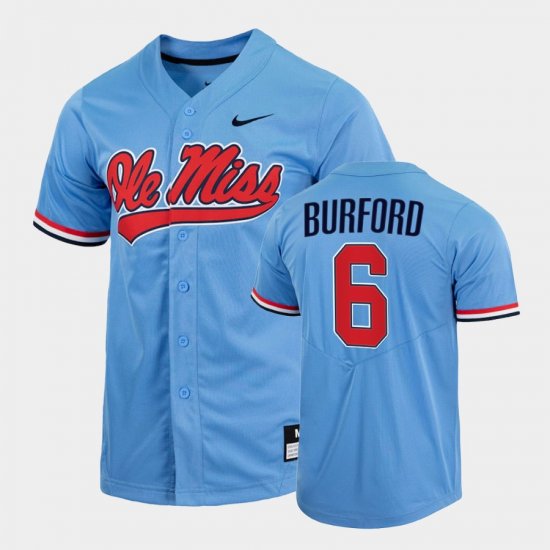 #6 Reagan Burford College Baseball Ole Miss Rebels 2022 Full-Button Men\'s Blue Jersey 734892-189