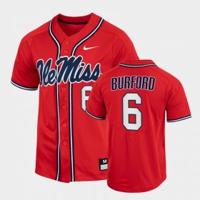 #6 Reagan Burford College Baseball Ole Miss 2022 Full-Button Men's Red Jersey 765953-857