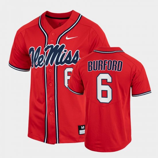 #6 Reagan Burford College Baseball Ole Miss 2022 Full-Button Men\'s Red Jersey 765953-857