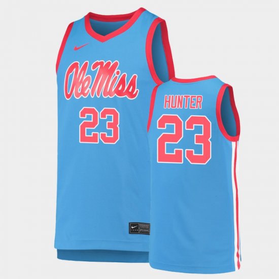 #23 Sammy Hunter Replica Ole Miss Rebels Basketball Mens Light Blue Jersey 577947-140