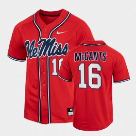 #16 TJ McCants College Baseball Ole Miss Rebels 2022 Full-Button Men's Red Jersey 297684-819