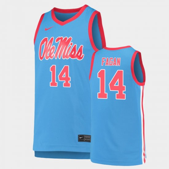 #14 Tye Fagan Replica Ole Miss Rebels Basketball Men\'s Light Blue Jersey 404257-584