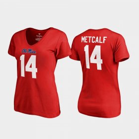 #14 DK Metcalf College Legends Rebels V-Neck Name & Number Women's Red T-Shirt 989686-873